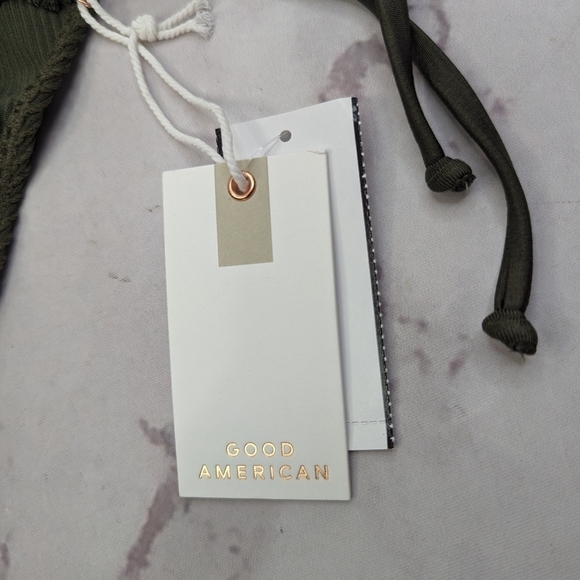 Good American Swim Bottom Women 1 2 S M Stormy Green Crinkle Tiny Ties Bikini - Picture 4 of 12